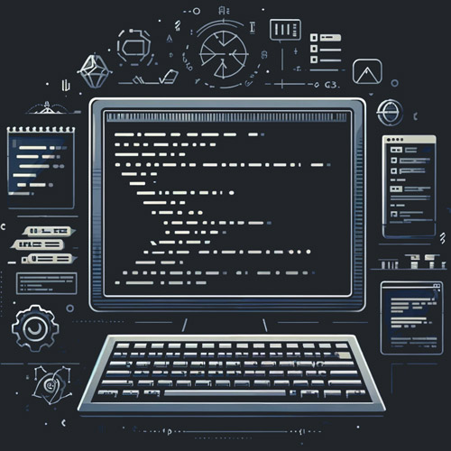 illustration of a laptop with code on the screen